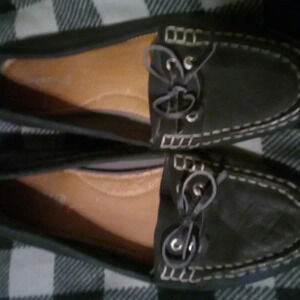 Black Leather Loafers with White Stitching